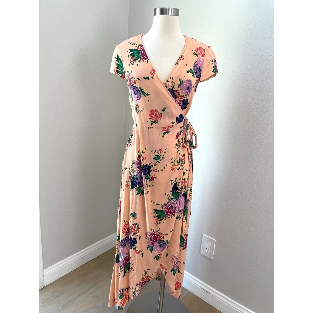 & Other Stories Womens US 6 PInk Floral Wrap Midi Dress Short Sleeve